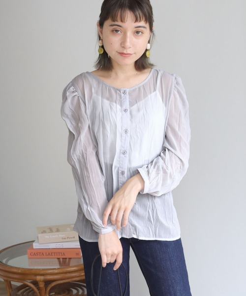 HER CLOSET（ハークローゼット）の「【HERCLOSET】2WAYシアークリンクルブラウス（シャツ/ブラウス・レディース・ホワイト/ブラック/グレー/ピンクベージュ・M）」の17枚目の写真