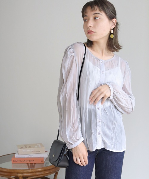 HER CLOSET（ハークローゼット）の「【HERCLOSET】2WAYシアークリンクルブラウス（シャツ/ブラウス・レディース・ホワイト/ブラック/グレー/ピンクベージュ・M）」の20枚目の写真