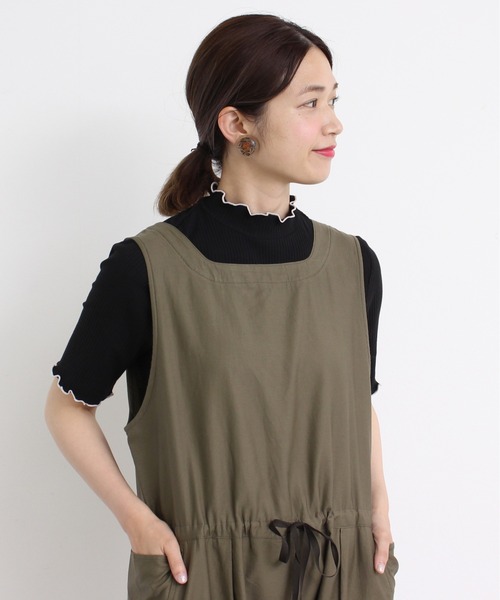 aimer le mieux（エメルミュー）の「aimer　【WEB別注】リブメロー配色ハイネック5部袖プルオーバー（Tシャツ/カットソー・レディース・ライトグリーン/ネイビー/ピンクベージュ・FREE）」の3枚目の写真