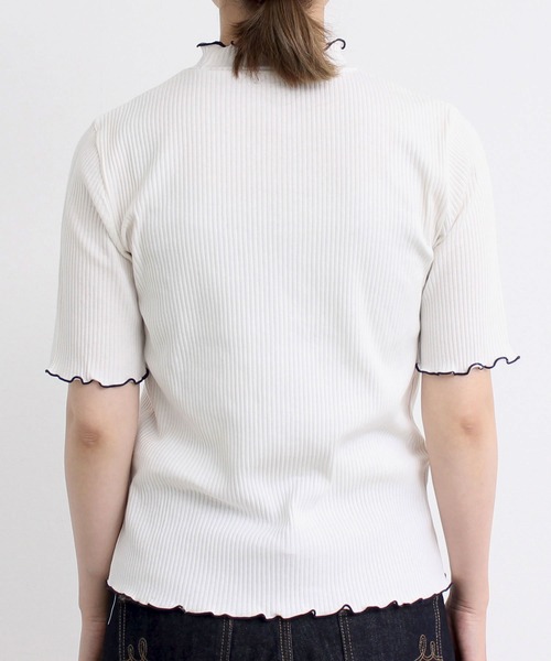 aimer le mieux（エメルミュー）の「aimer　【WEB別注】リブメロー配色ハイネック5部袖プルオーバー（Tシャツ/カットソー・レディース・ライトグリーン/ネイビー/ピンクベージュ・FREE）」の9枚目の写真