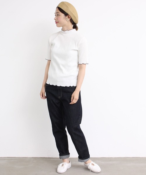 aimer le mieux（エメルミュー）の「aimer　【WEB別注】リブメロー配色ハイネック5部袖プルオーバー（Tシャツ/カットソー・レディース・ライトグリーン/ネイビー/ピンクベージュ・FREE）」の19枚目の写真