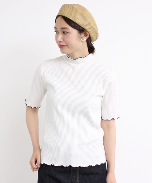 aimer le mieux（エメルミュー）の「aimer　【WEB別注】リブメロー配色ハイネック5部袖プルオーバー（Tシャツ/カットソー・レディース・ライトグリーン/ネイビー/ピンクベージュ・FREE）」の13枚目の写真