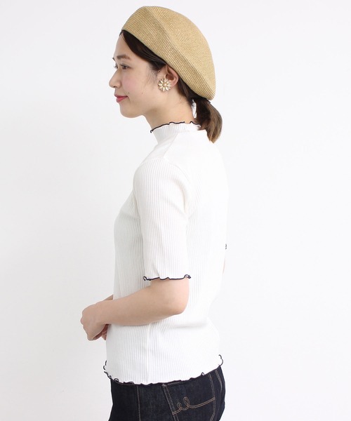 aimer le mieux（エメルミュー）の「aimer　【WEB別注】リブメロー配色ハイネック5部袖プルオーバー（Tシャツ/カットソー・レディース・ライトグリーン/ネイビー/ピンクベージュ・FREE）」の6枚目の写真