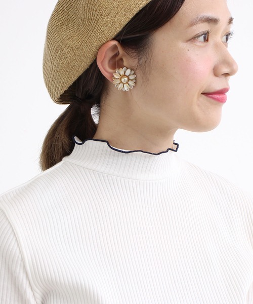 aimer le mieux（エメルミュー）の「aimer　【WEB別注】リブメロー配色ハイネック5部袖プルオーバー（Tシャツ/カットソー・レディース・ライトグリーン/ネイビー/ピンクベージュ・FREE）」の12枚目の写真