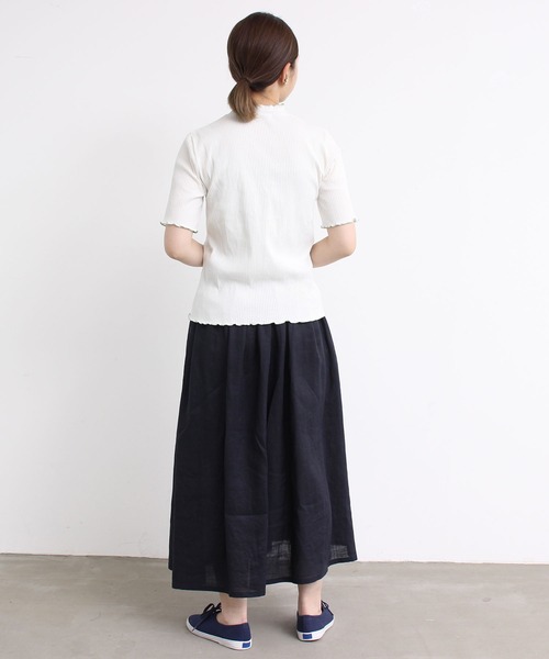 aimer le mieux（エメルミュー）の「aimer　【WEB別注】リブメロー配色ハイネック5部袖プルオーバー（Tシャツ/カットソー・レディース・ライトグリーン/ネイビー/ピンクベージュ・FREE）」の11枚目の写真