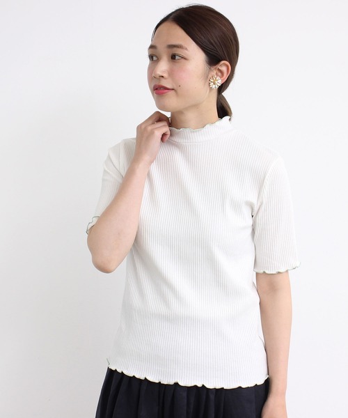 aimer le mieux（エメルミュー）の「aimer　【WEB別注】リブメロー配色ハイネック5部袖プルオーバー（Tシャツ/カットソー・レディース・ライトグリーン/ネイビー/ピンクベージュ・FREE）」の22枚目の写真