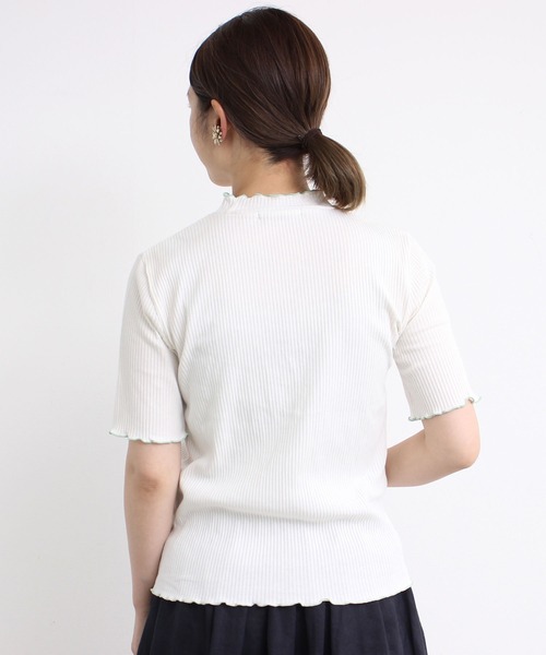 aimer le mieux（エメルミュー）の「aimer　【WEB別注】リブメロー配色ハイネック5部袖プルオーバー（Tシャツ/カットソー・レディース・ライトグリーン/ネイビー/ピンクベージュ・FREE）」の17枚目の写真