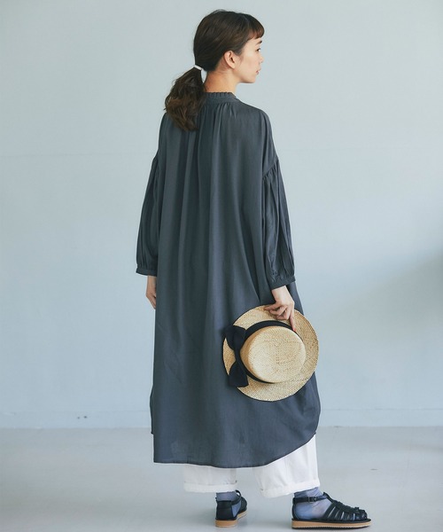 and R（アンドアール）の「タックフリルワンピース（シャツワンピース・レディース・アイボリー/チャコールグレー・FREE）」の11枚目の写真