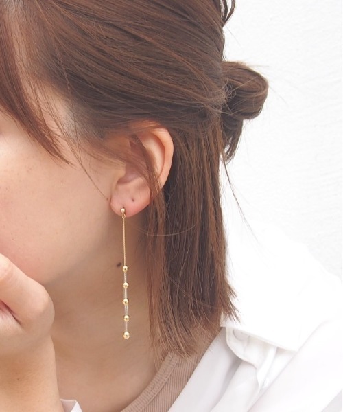 SALON（サロン）の「【日本製】真鍮 クリアパイプ×メタルボールピアス（ピアス（両耳用）・レディース・ゴールド系その他/ゴールド系その他2/ゴールド・FREE）」の3枚目の写真