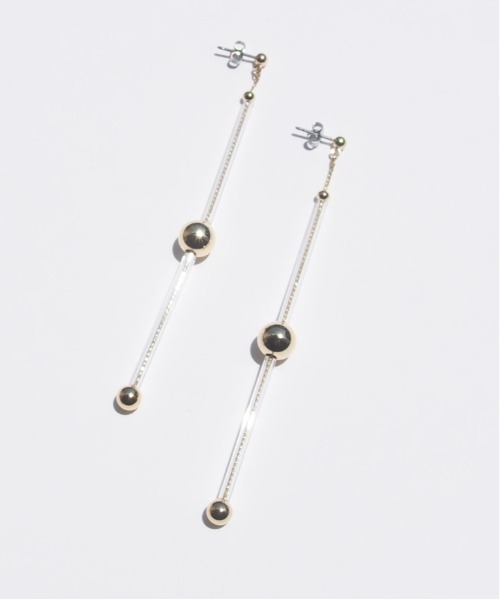 SALON（サロン）の「【日本製】真鍮 クリアパイプ×メタルボールピアス（ピアス（両耳用）・レディース・ゴールド系その他/ゴールド系その他2/ゴールド・FREE）」の4枚目の写真