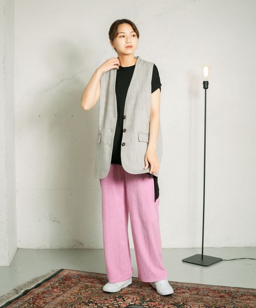 KBF（ケイビーエフ）の「ジャガードパイルパンツ（その他パンツ・レディース・チャコールグレー/ピンク/アイボリー・ONE）」の9枚目の写真