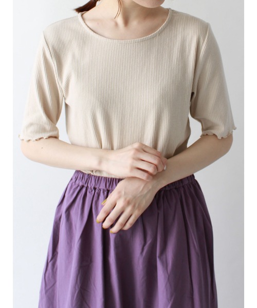ehka sopo（エヘカソポ）の「5分袖メローカットソー（Tシャツ/カットソー・レディース・ダークオレンジ/ブラウン/ベージュ・ﾌﾘ-）」の2枚目の写真