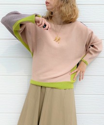 Q | ブロックカラー横リブドルマンニット(ニット/セーター)