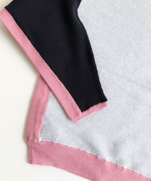 Q（キュー）の「ブロックカラー横リブドルマンニット（ニット/セーター・レディース・ブラック/ベージュ・MEDIUM）」の3枚目の写真