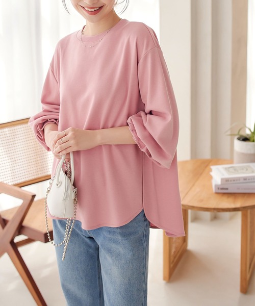 KOBE LETTUCE(コウベレタス)の「キャンディースリーブプルオーバー(Tシャツ/カットソー・レディース・ピンク/モカ/サックスブルー/ブラック/アイボリー/ブラウン系/グレー系/ピンク系/グレイッシュベージュ・FREE)」の1枚目の写真