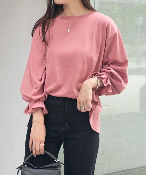 KOBE LETTUCE(コウベレタス)の「キャンディースリーブプルオーバー(Tシャツ/カットソー・レディース・ピンク/モカ/サックスブルー/ブラック/アイボリー/ブラウン系/グレー系/ピンク系/グレイッシュベージュ・FREE)」の9枚目の写真