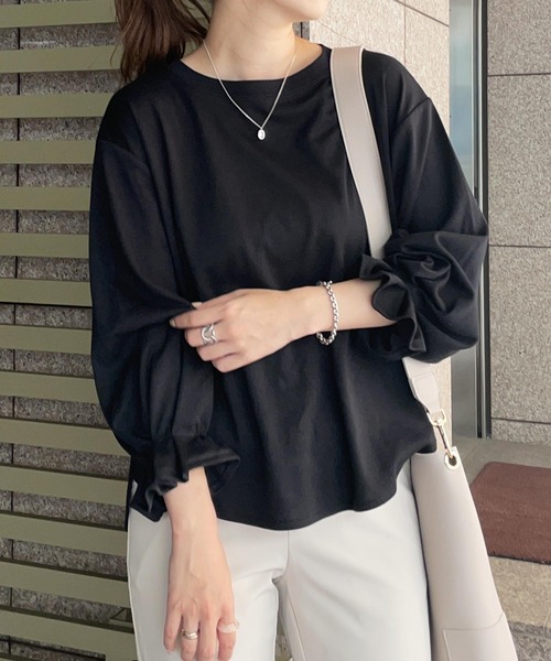 KOBE LETTUCE(コウベレタス)の「キャンディースリーブプルオーバー(Tシャツ/カットソー・レディース・ピンク/モカ/サックスブルー/ブラック/アイボリー/ブラウン系/グレー系/ピンク系/グレイッシュベージュ・FREE)」の3枚目の写真