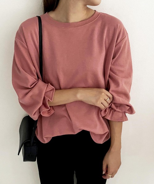 KOBE LETTUCE(コウベレタス)の「キャンディースリーブプルオーバー(Tシャツ/カットソー・レディース・ピンク/モカ/サックスブルー/ブラック/アイボリー/ブラウン系/グレー系/ピンク系/グレイッシュベージュ・FREE)」の20枚目の写真