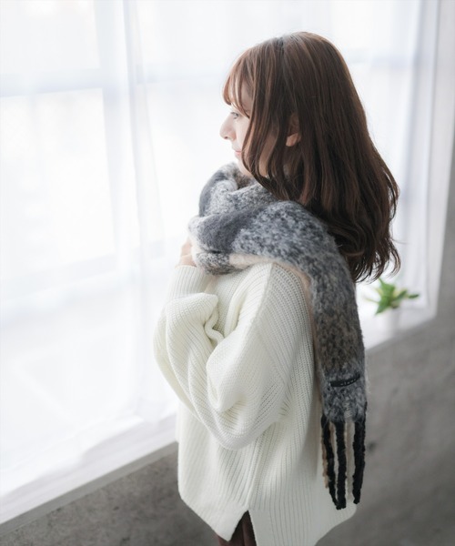 clear（クリア）の「BIGブロックチェックストール（マフラー・レディース・ベージュ/ピンク・F）」の6枚目の写真