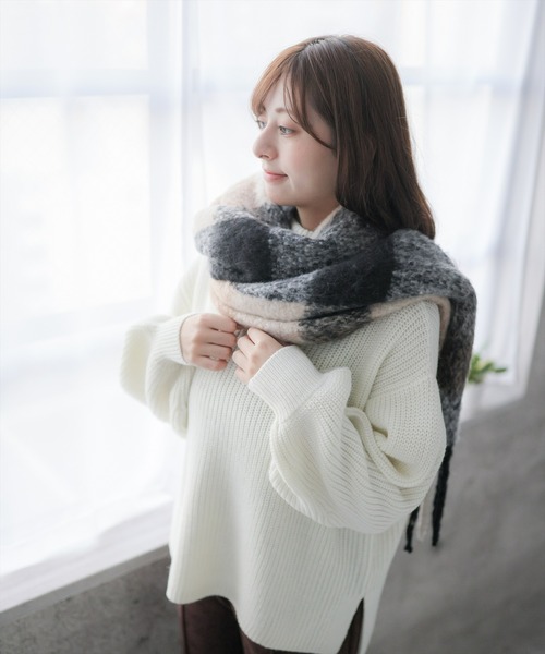 clear（クリア）の「BIGブロックチェックストール（マフラー・レディース・ベージュ/ピンク・F）」の5枚目の写真