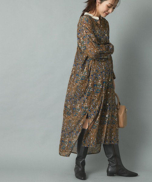 RIVE DROITE(リヴドロワ)の「シックなフラワー柄が魅力の主役ワンピ クレリックシャツワンピース(シャツワンピース・レディース・ブラウン/ブラック・FREE)」の6枚目の写真