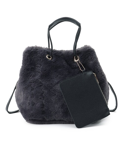 DRESKIP（ドレスキップ）の「◆ポーチ付きハトメくちしぼり2WAYトート（トートバッグ・レディース・チャコールグレー/ベージュ/ブラウン系1・00）」の2枚目の写真