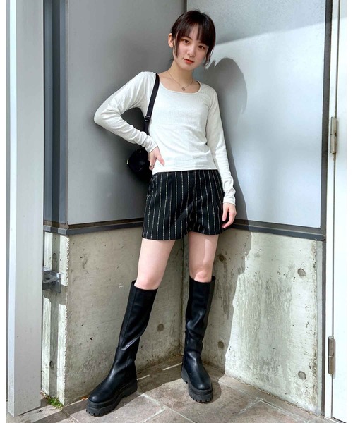 X-girl（エックスガール）の「GLITTER SQUARE NECK TOP（Tシャツ