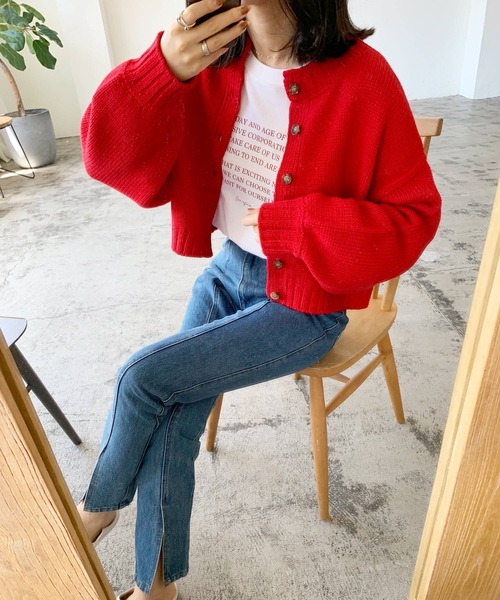 LIAN(リアン)の「ニットカーディガン(カーディガン/ボレロ・レディース・レッド・FREE)」の7枚目の写真