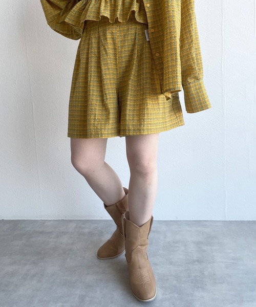 w closet(ダブルクローゼット)の「【SETUP対応】先染めチェックタックショートパンツ(その他パンツ・レディース・グリーン/イエロー・FREE)」の2枚目の写真