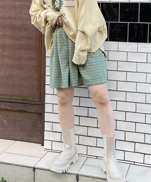 w closet(ダブルクローゼット)の「【SETUP対応】先染めチェックタックショートパンツ(その他パンツ・レディース・グリーン/イエロー・FREE)」の15枚目の写真
