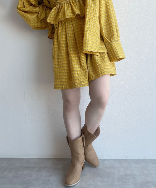 w closet(ダブルクローゼット)の「【SETUP対応】先染めチェックタックショートパンツ(その他パンツ・レディース・グリーン/イエロー・FREE)」の4枚目の写真