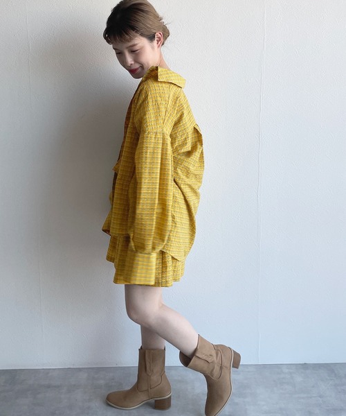 w closet(ダブルクローゼット)の「【SETUP対応】先染めチェックタックショートパンツ(その他パンツ・レディース・グリーン/イエロー・FREE)」の9枚目の写真