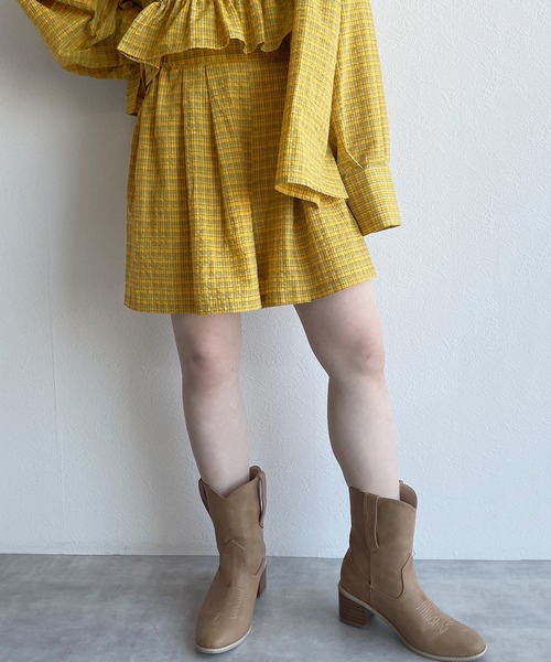 w closet(ダブルクローゼット)の「【SETUP対応】先染めチェックタックショートパンツ(その他パンツ・レディース・グリーン/イエロー・FREE)」の10枚目の写真