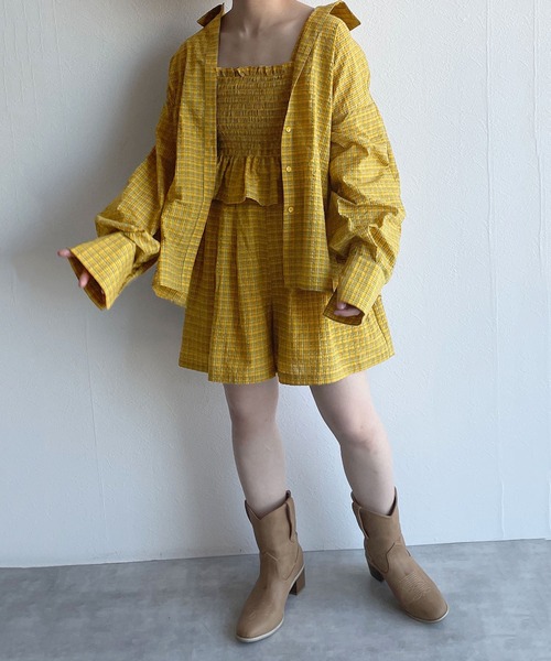 w closet(ダブルクローゼット)の「【SETUP対応】先染めチェックタックショートパンツ(その他パンツ・レディース・グリーン/イエロー・FREE)」の12枚目の写真