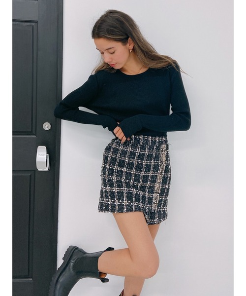 Vicente(ヴィセンテ)の「Tweed mini skirt(スカート・レディース・ブラック・FREE)」の1枚目の写真