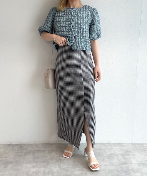 w closet（ダブルクローゼット）の「ピケスリットタイトスカート（スカート・レディース・グリーン/ブラック/ピンク/ライトベージュ/ホワイト×ピンク/ラベンダー/ピンク系その他/ブルー系その他/ブラック系その他・S/M）」の11枚目の写真