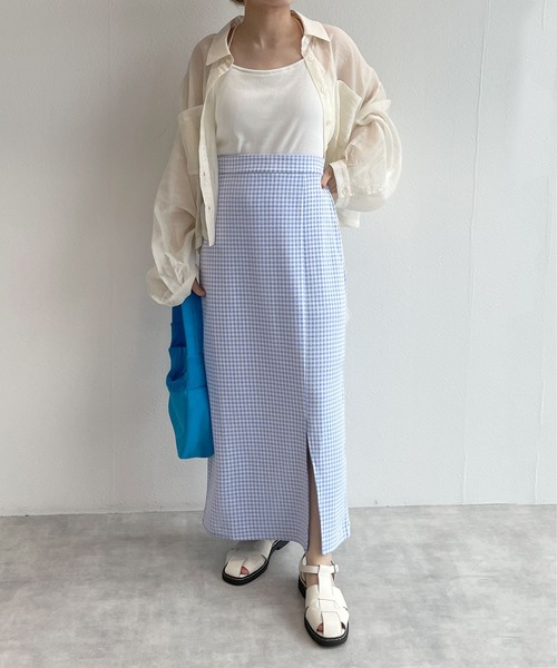 w closet（ダブルクローゼット）の「ピケスリットタイトスカート（スカート・レディース・グリーン/ブラック/ピンク/ライトベージュ/ホワイト×ピンク/ラベンダー/ピンク系その他/ブルー系その他/ブラック系その他・S/M）」の21枚目の写真