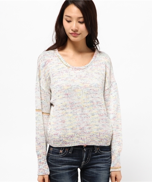 Kastane（カスタネ）の「【Kastane】かすり編みニットプルオーバー（ニット/セーター・レディース・オフホワイト/チャコールグレー・FREE）」の3枚目の写真