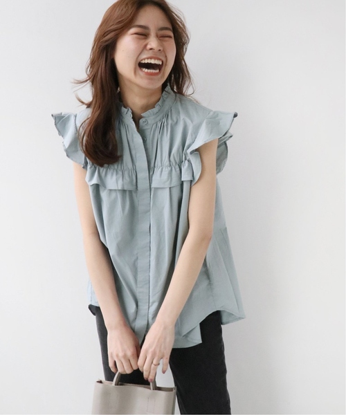 JOURNAL STANDARD relume（ジャーナルスタンダード　レリューム）の「《WEB限定追加》フリルノースリーブブラウス（シャツ/ブラウス・レディース・ホワイト/グレー/ブルー・FREE）」の3枚目の写真