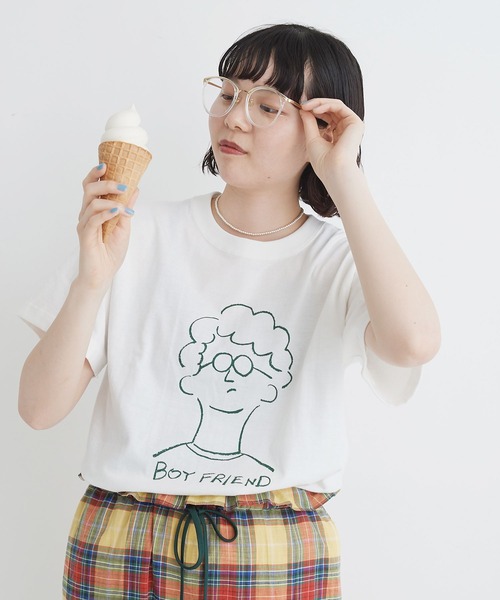 I am I in fact...（アイアムアイインファクト）の「BOY FRIEND メガネくん T-shirt（Tシャツ/カットソー・レディース・ホワイト・FREE）」の15枚目の写真