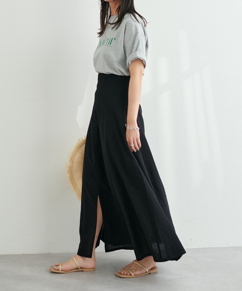 natural couture（ナチュラルクチュール）の「上品なシルエットが魅力 リネンライクハイウエストスカート（スカート・レディース・ライトベージュ/グリーン/ピンク/ブラック・FREE）」の2枚目の写真