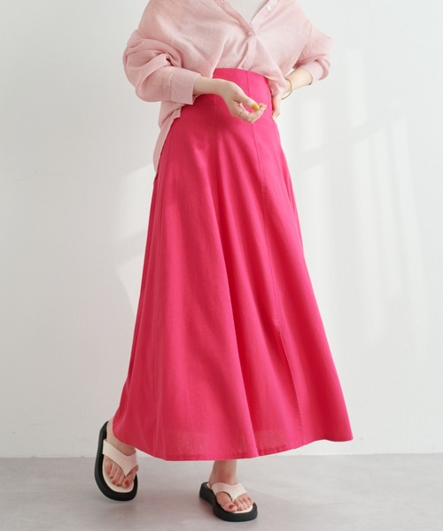 natural couture（ナチュラルクチュール）の「上品なシルエットが魅力 リネンライクハイウエストスカート（スカート・レディース・ライトベージュ/グリーン/ピンク/ブラック・FREE）」の16枚目の写真