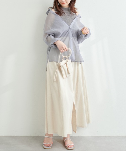 natural couture（ナチュラルクチュール）の「上品なシルエットが魅力 リネンライクハイウエストスカート（スカート・レディース・ライトベージュ/グリーン/ピンク/ブラック・FREE）」の12枚目の写真