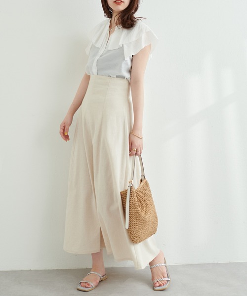 natural couture（ナチュラルクチュール）の「上品なシルエットが魅力 リネンライクハイウエストスカート（スカート・レディース・ライトベージュ/グリーン/ピンク/ブラック・FREE）」の9枚目の写真