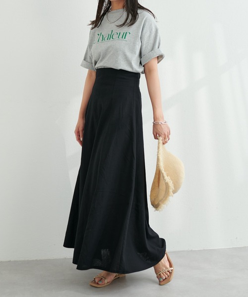 natural couture（ナチュラルクチュール）の「上品なシルエットが魅力 リネンライクハイウエストスカート（スカート・レディース・ライトベージュ/グリーン/ピンク/ブラック・FREE）」の7枚目の写真