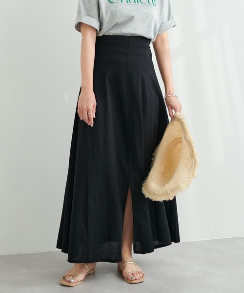 natural couture（ナチュラルクチュール）の「上品なシルエットが魅力 リネンライクハイウエストスカート（スカート・レディース・ライトベージュ/グリーン/ピンク/ブラック・FREE）」の5枚目の写真