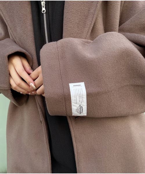 SUPERTHANKS（スーパーサンクス）の「メルトン 無地 オーバーサイズ ロング ビッグシルエット チェスターコート（ユニセックス）MELTON STYLE LONG BIC COAT（チェスターコート・メンズ・グレイッシュベージュ/チャコールグレー/ブラック・S/M/L）」の5枚目の写真