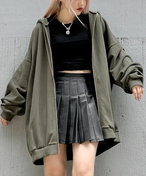 Figments（フィグメンツ）の「☆ベストセラーアイテム☆ビッグZIPパーカー（パーカー・レディース・ブラック/杢グレー/カーキ/スミクロ/ダークベージュ・LARGE/X-LARGE）」の5枚目の写真