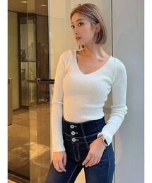 GYDA | Vネックリブニットトップス(ニット/セーター)