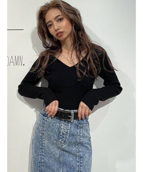 GYDA(ジェイダ)の「Vネックリブニットトップス(ニット/セーター・レディース・オフホワイト/チャコールグレー/ブラック・FREE)」の16枚目の写真